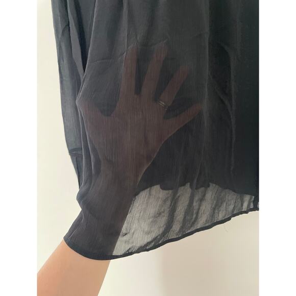 Amour Vert Black Silk Bibbed Peasant Top Small Balloon Long Sleeve Cottagecore - Picture 6 of 8